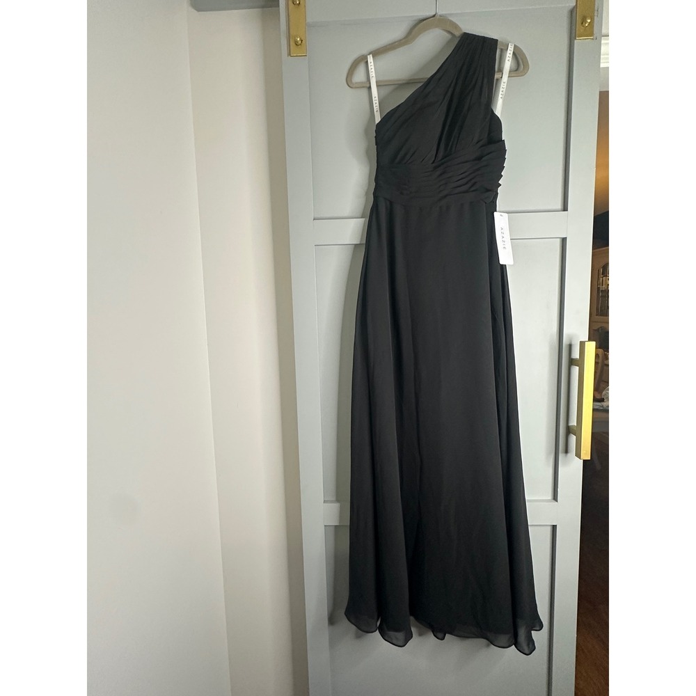 Azazie Ashley Black One Shoulder Chiffon Floor Length Bridesmaid Dress A4 NEW